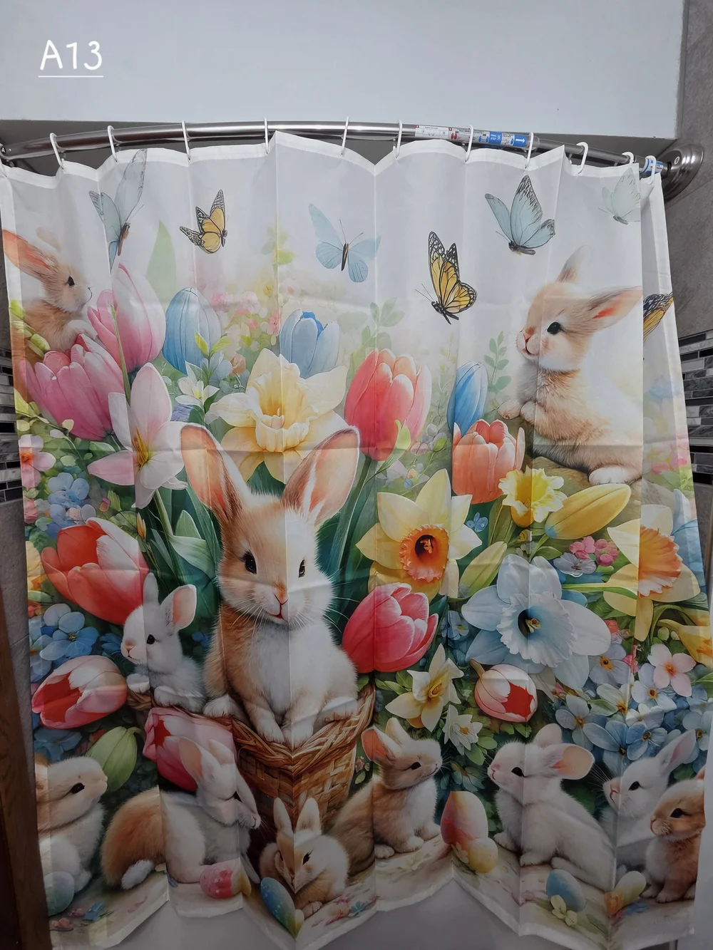Nwot, Bunny Floral Shower Curtain - Colorful